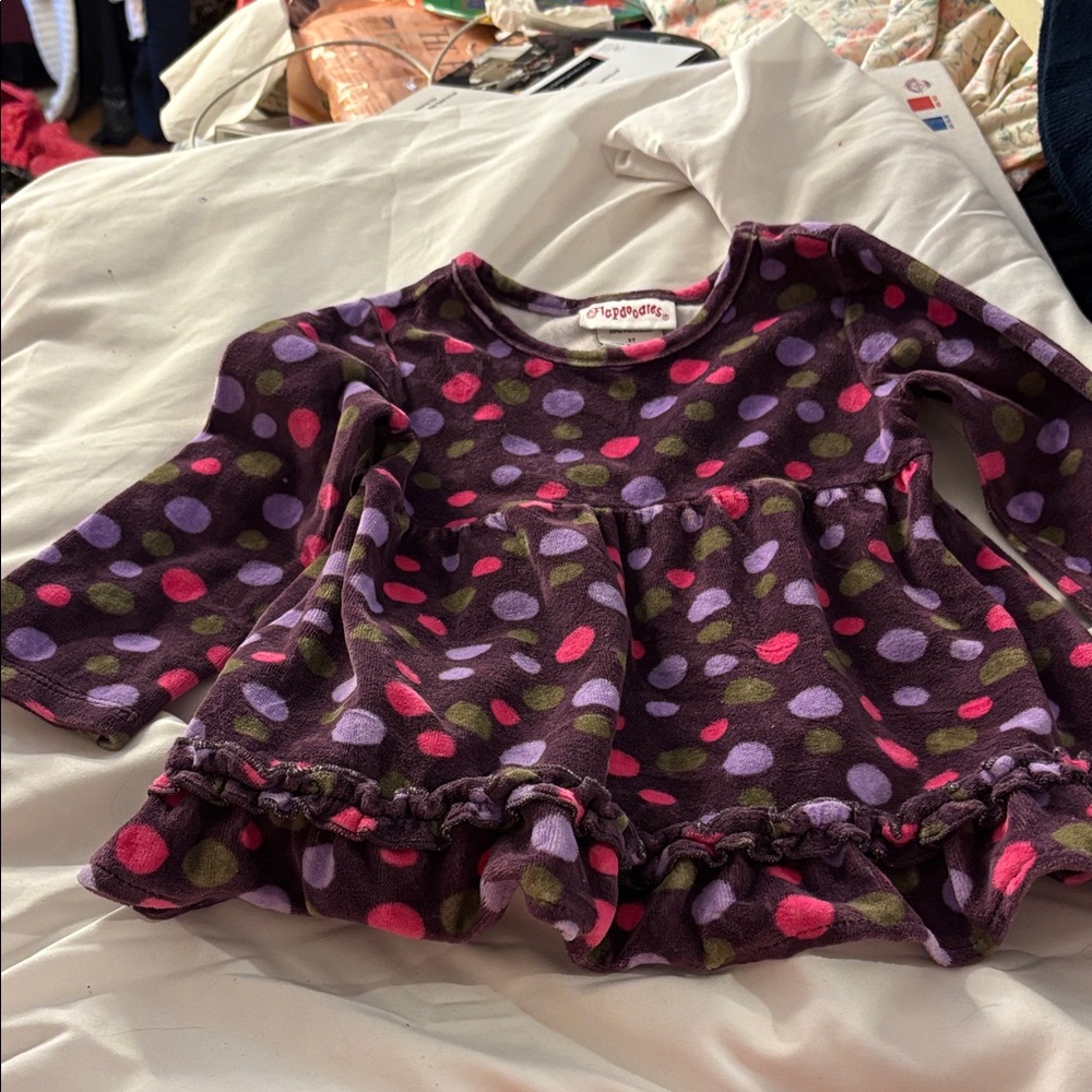 Flapdoodles Multicolor Velour Polka Dot Dress 3T